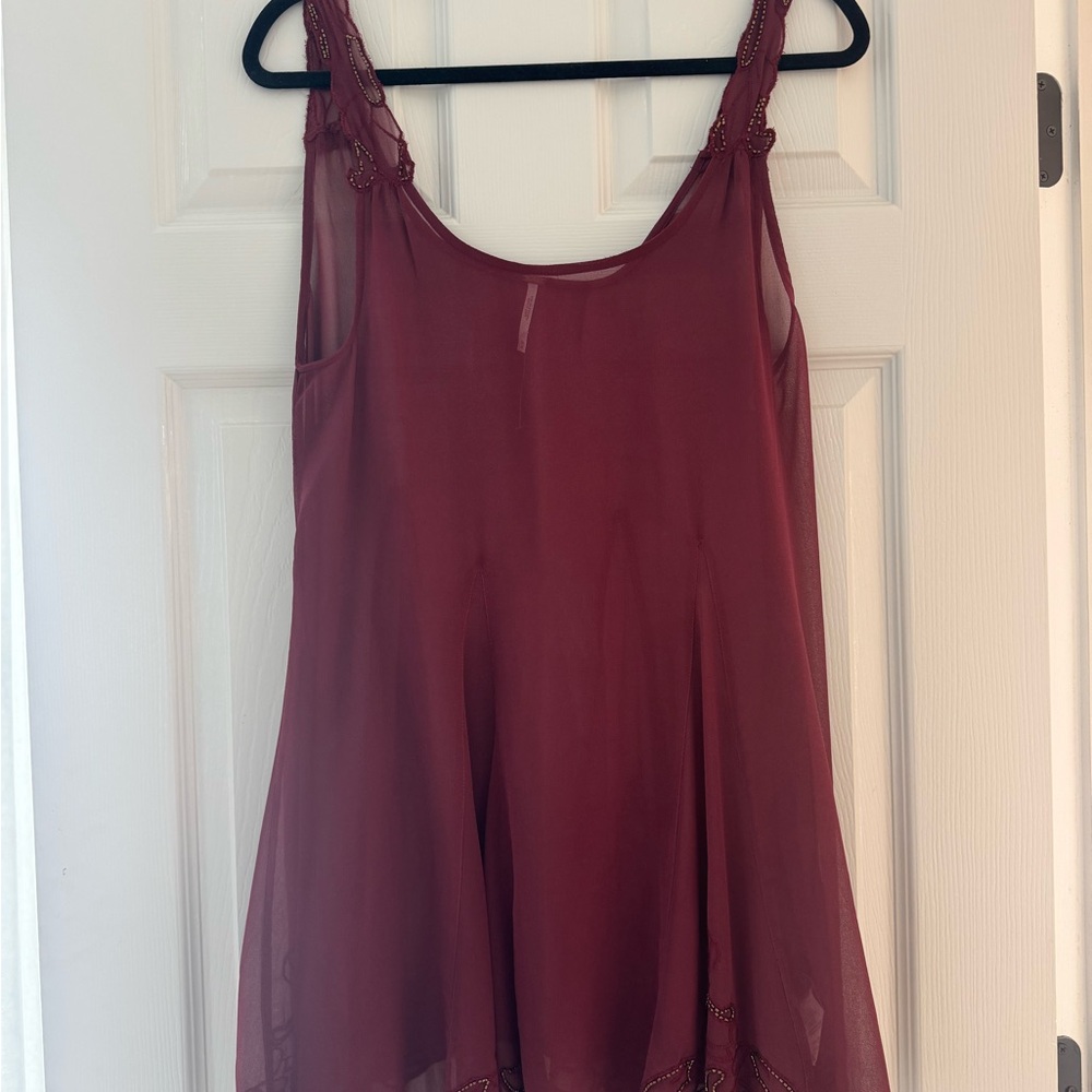 Free People Sheer Sleeveless Burgundy Tunic Top